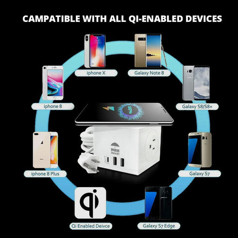3-in-1 Wireless Charging Cube Power Strip | WBM SMART